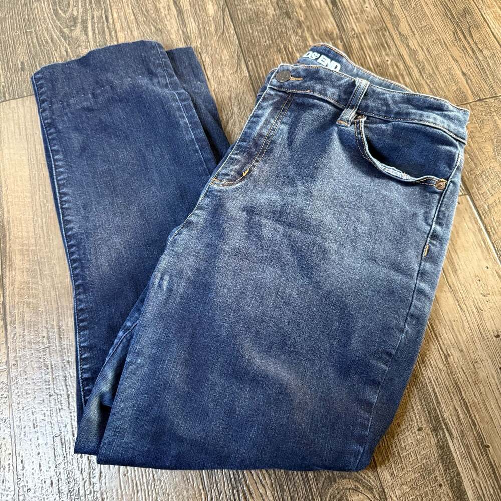 Lands' End Women's Mid Rise Curvy Skinny Jeans Dark Wash Size 16